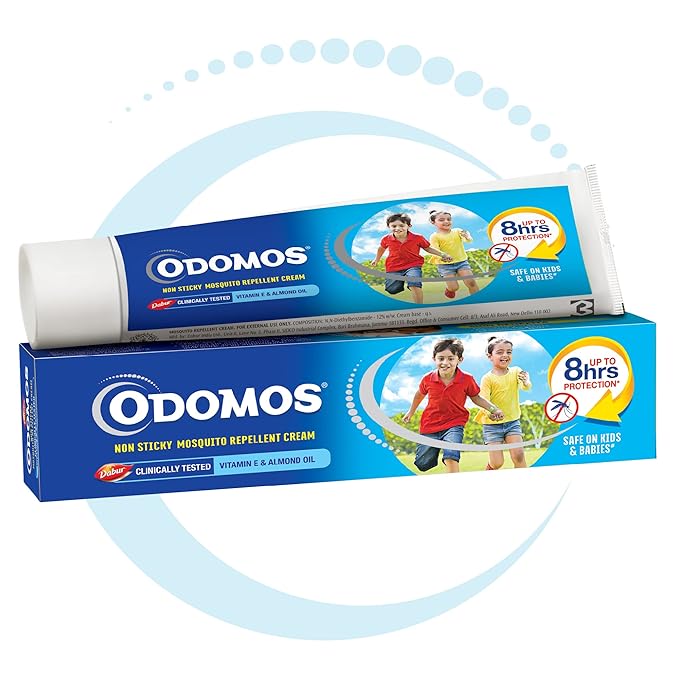 Odomos Non-Sticky Mosquito Repellent Cream With Vitamin E & Almond - 50 Gm, Pack of 1