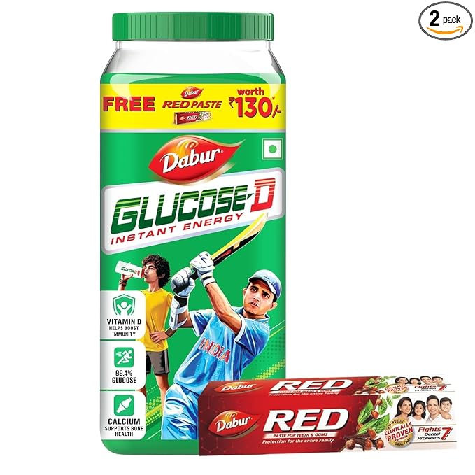 Dabur Glucose D Instant Energy Drink - 1kg x2 Regular (Carton Powder)| Boosts Immunity Energy Drink  (2x1 kg, Regular Flavored)